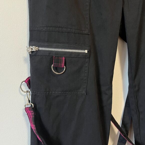 Tripp NYC Daang Goodman Black Pink Plaid Convertible Baggy Strap Cargo Pants 7 - Picture 5 of 12
